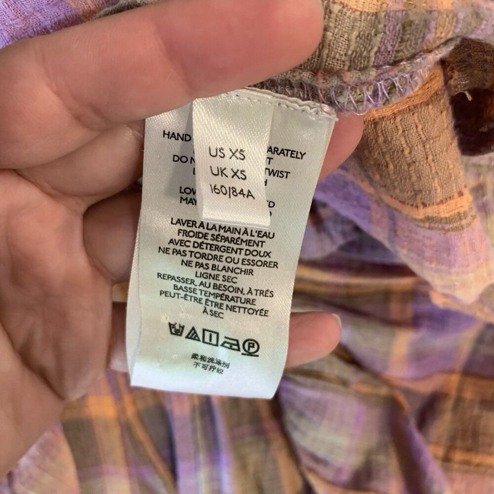 Free People Amelie Mini Dress Tiered Gauzy Plaid Picnic Prairie Western Boho XS - Picture 8 of 12